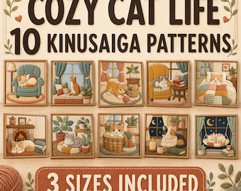 Kinusaiga Cat Pattern Bundle – 10 Cozy Printable Fabric Art Designs