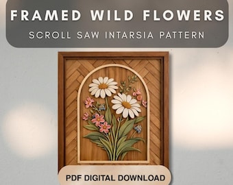 Wildflower Arch Scroll Saw Intarsia Pattern | 2-Layer Floral Woodworking Template | printable pdf