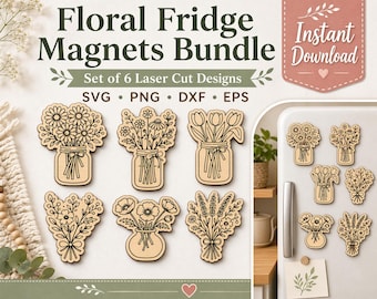 Floral Fridge Magnets Bundle | Laser Cut Designs (svg, png, dxf, eps)