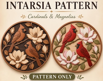Cardinals Magnolias Intarsia Pattern, Scroll Saw SVG PNG, Woodworking Wall Art (Digital)