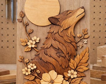 Wooden Intarsia Wolf Pattern | Beginner to Intermediate Scroll Saw Project | Wildlife Wood Art