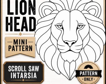 Lion Head Scroll Saw Pattern, Mini Intarsia Pattern, Lion Woodworking Template, Animal Wall Art SVG PNG, Pattern Only Digital Download
