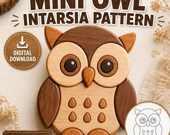 Mini Owl Intarsia Pattern PNG SVG | Scroll Saw Woodworking Template | Beginner Owl Wood Art Digital Download