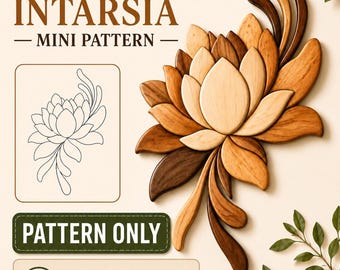 Lotus Intarsia Mini Pattern SVG PNG, Scroll Saw Wood Art Template, Floral Lotus Outline Pattern, Pattern Only, No PDF or Instructions