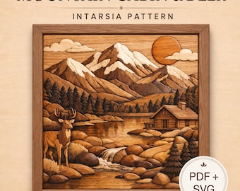 Mountain Cabin & Deer Wooden Intarsia Pattern | Intermediate to Advanced Wildlife Landscape | Digital Download