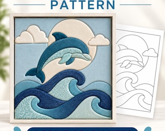 Dolphin Kinusaiga Pattern PDF, Ocean Waves Fabric Tucking Template, No Sew Textile Art, 3 Printable Sizes