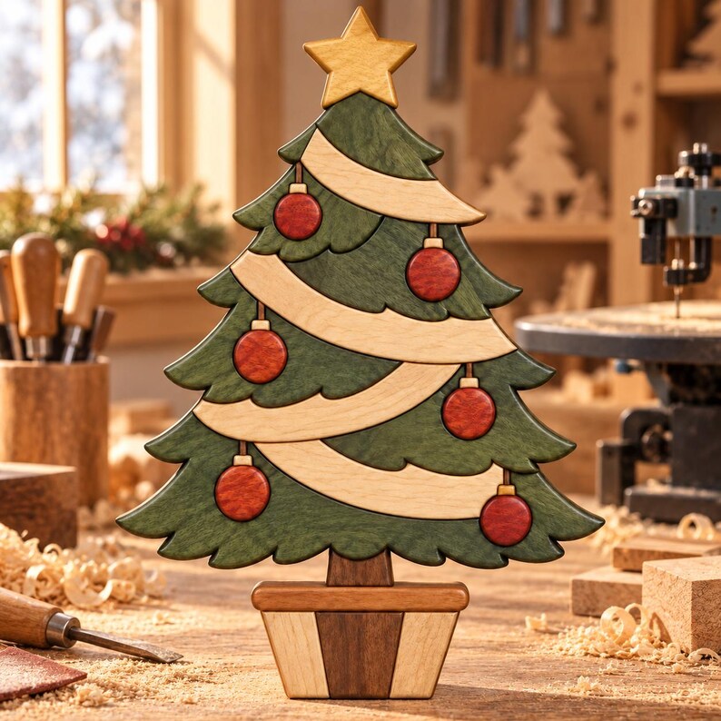 Christmas Tree Intarsia Pattern: Scroll Saw Template With PDF, PNG and ...