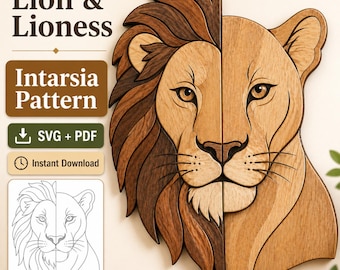 Lioness Intarsia Wood Art Pattern, Scroll Saw Wildlife Template (SVG PDF)