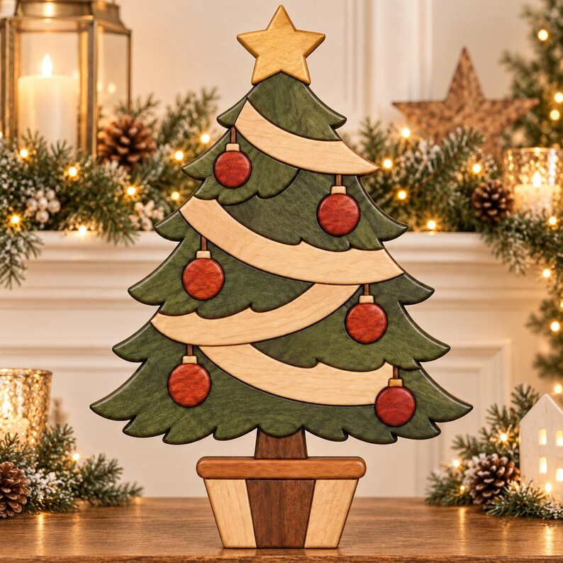 Christmas Tree Intarsia Pattern: Scroll Saw Template With PDF, PNG and ...