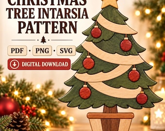 Christmas Tree Intarsia Pattern: Scroll Saw Template with PDF, PNG and SVG Files