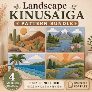 Landskapsmönsterpaket med Kinusaiga: 4 utskrivbara tygkonstdesigner, 3 storlekar
