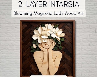 Magnolia Lady Scroll Saw Pattern | 2 Layer Woodworking Plan | Floral Woman Wall Art | PDF Template