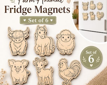 Farm Animal Fridge Magnets Laser Cut Highland Cow Horse Sheep Pig Goat Rooster Digital Download