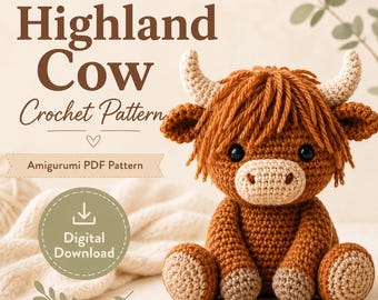 Highland Cow Crochet Pattern PDF: Beginner Amigurumi Plush Toy