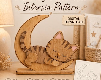 Sleeping Cat Intarsia Pattern | Nursery Wood Art | Natural Wood Only | Digital PDF Download