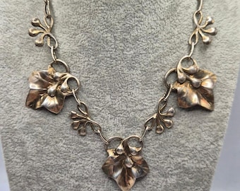 Jo Michells Sterling Necklace Ivy Leaf Floral Link 15.5in Vintage 28.04g