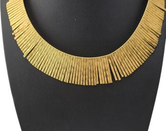 Collar vintage dorado con flecos, bronce, fabricado en Italia por Dyadema.