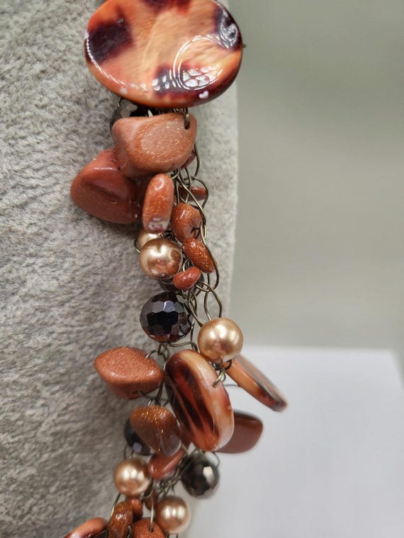Chunky Tortoise Shell Style Bead Statement Neckla… - image 4