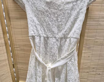 Vintage CRB Girl White Lace Dress Size 14 Floral Lace Overlay Party Dress