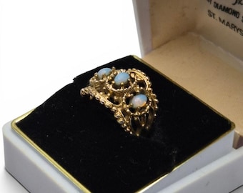 Vintage Opal Look Ring 18K HGE Filigree Statement Ring