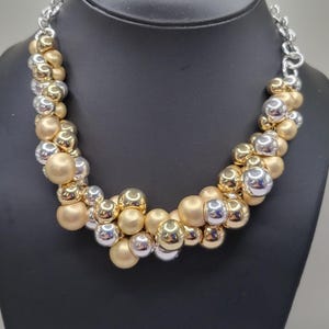 Liz Claiborne Gold Silver Bubble Cluster Statement Necklace LC Tag