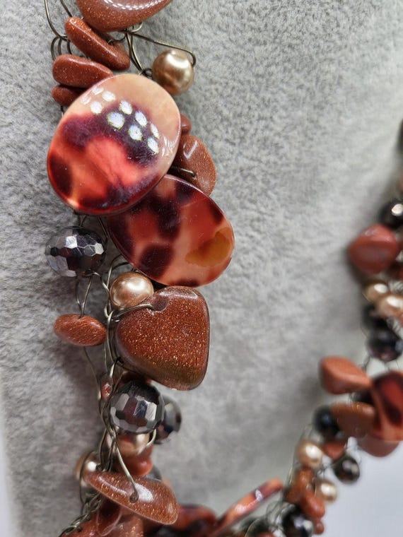 Chunky Tortoise Shell Style Bead Statement Neckla… - image 5