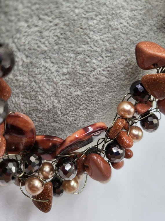 Chunky Tortoise Shell Style Bead Statement Neckla… - image 7