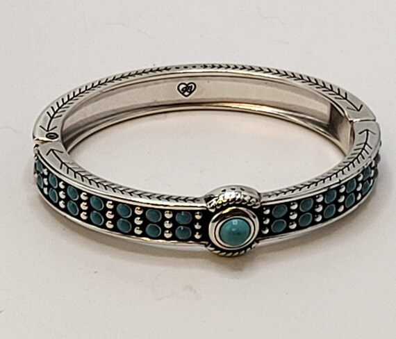 Brighton Turquoise Dot Hinged Bangle Bracelet Sil… - image 3