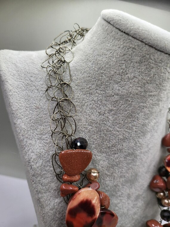 Chunky Tortoise Shell Style Bead Statement Neckla… - image 6