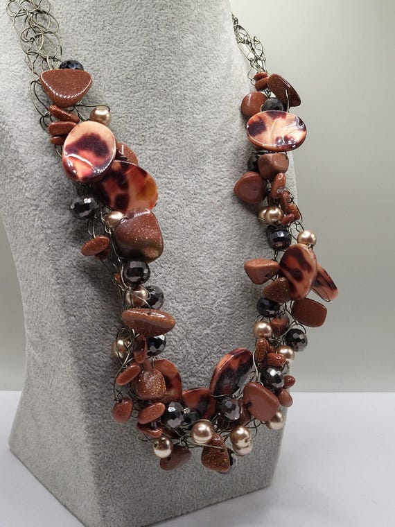 Chunky Tortoise Shell Style Bead Statement Neckla… - image 9