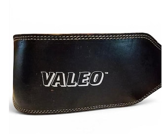 Cinturón de levantamiento de pesas Valeo de cuero vintage, talla grande, doble hebilla, color negro.