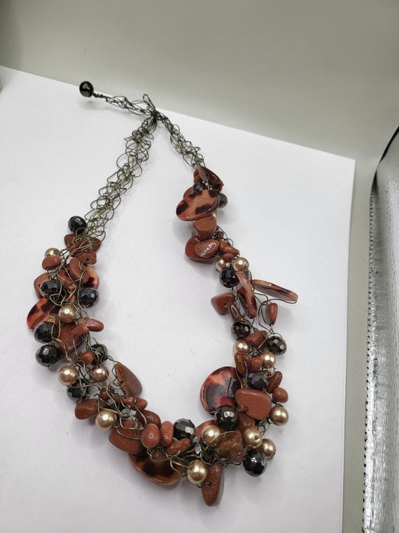 Chunky Tortoise Shell Style Bead Statement Neckla… - image 2