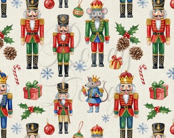 Schiaccianoci di Natale / Natale / Motivi senza soluzione di continuità / Download immediato / Carta digitale stampabile / Motivo ripetuto