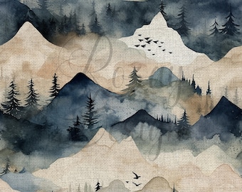 Linen Mountains | Seamless Patterns | Instant Download | Printable Digital Paper | Repeating Pattern