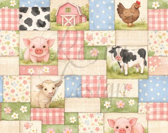 Farm Patchwork | Seamless Patterns | Instant Download | Printable Digital Paper | Repeating Pattern
