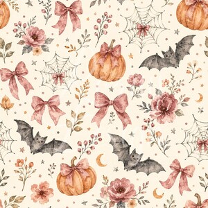 Cute Bats and Pumpkins | Coquette | Halloween | Seamless Patterns | Instant Download | Repeating Pattern | Fabric Printing