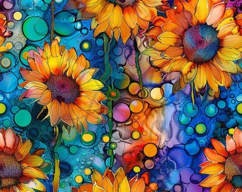 Alcohol Ink Sunflowers | Seamless Patterns | Instant Download | Printable Digital Paper | Repeating Pattern
