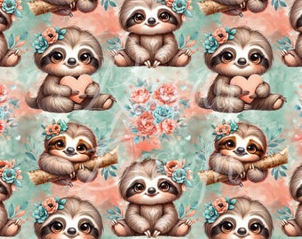Cute Sloths | Seamless Patterns | Instant Download | Printable Digital Paper | Repeating Pattern | Fabric Printing