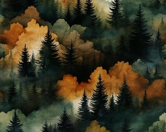 Foresta di lino verde e arancione / Motivi senza soluzione di continuità / Download immediato / Carta digitale stampabile / Motivo ripetuto