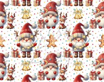Lindos gnomos navideños / Navidad / Patrones sin costuras / Descarga instantánea / Papel digital imprimible / Patrón repetitivo
