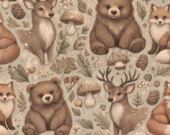 Muted Woodland | Seamless Patterns | Instant Download | Printable Digital Paper | Repeating Pattern | Fabric Printing