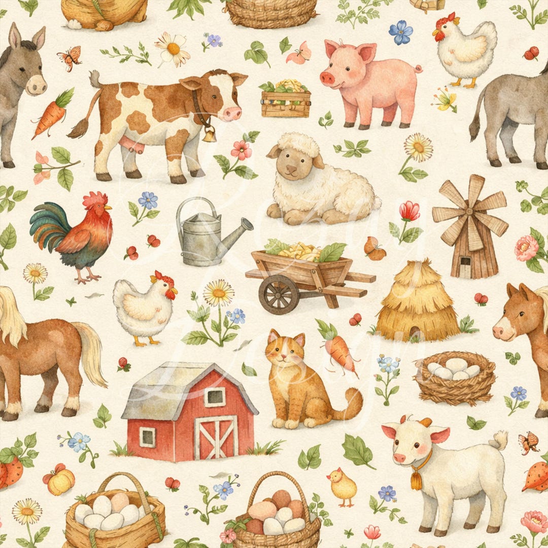 Farm Animals | Seamless Patterns | Instant Download | Printable Digital ...