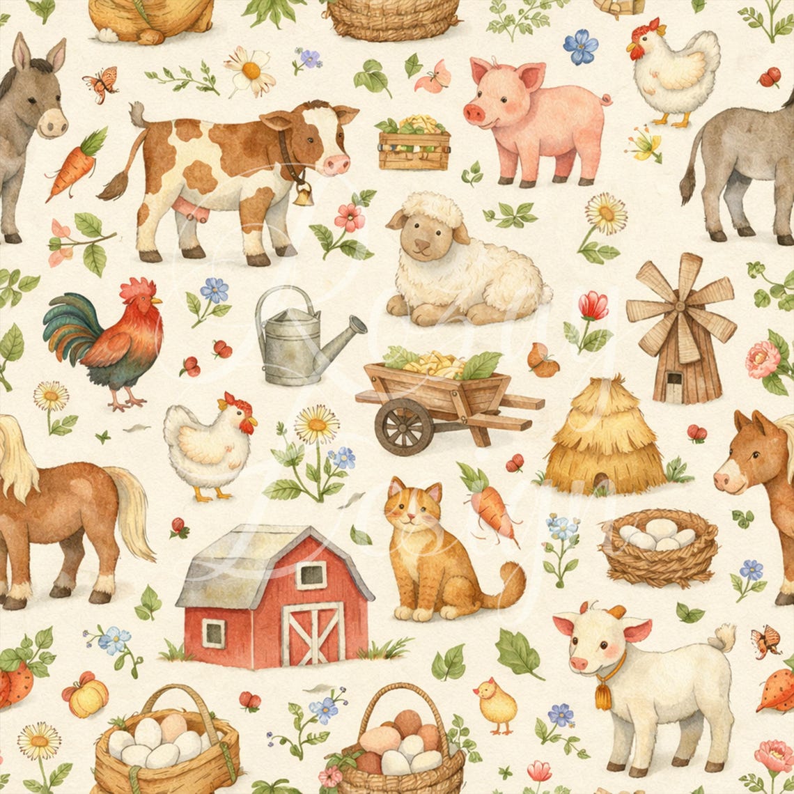 Farm Animals | Seamless Patterns | Instant Download | Printable Digital ...