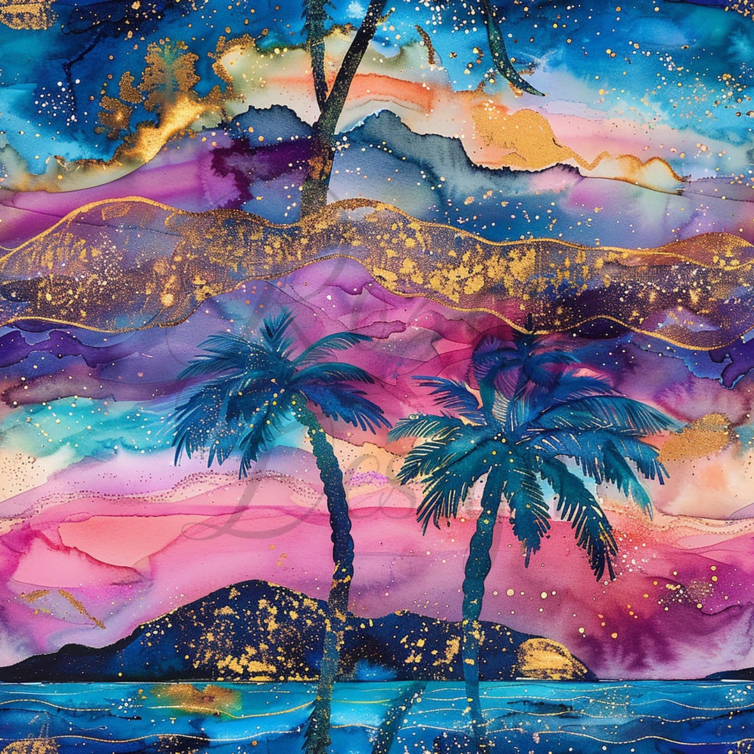 Beach Sunset Landscape | Seamless Patterns | Instant Download ...