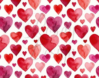 Watercolor Hearts | Seamless Patterns | Instant Download | Printable Digital Paper | Repeating Pattern