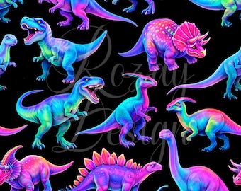 Neon Dinos | Seamless Patterns | Instant Download | Printable Digital Paper | Repeating Pattern | Fabric Printing