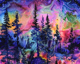 Foresta di inchiostro alcolico / Motivi senza soluzione di continuità / Download immediato / Carta digitale stampabile / Motivo ripetuto