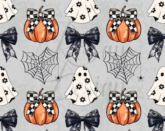 Cute Ghosts, Pumpkins, Spiderwebs, Coquette Bows | Halloween | Seamless Patterns | Instant Download | Repeating Pattern | Fabric Printing