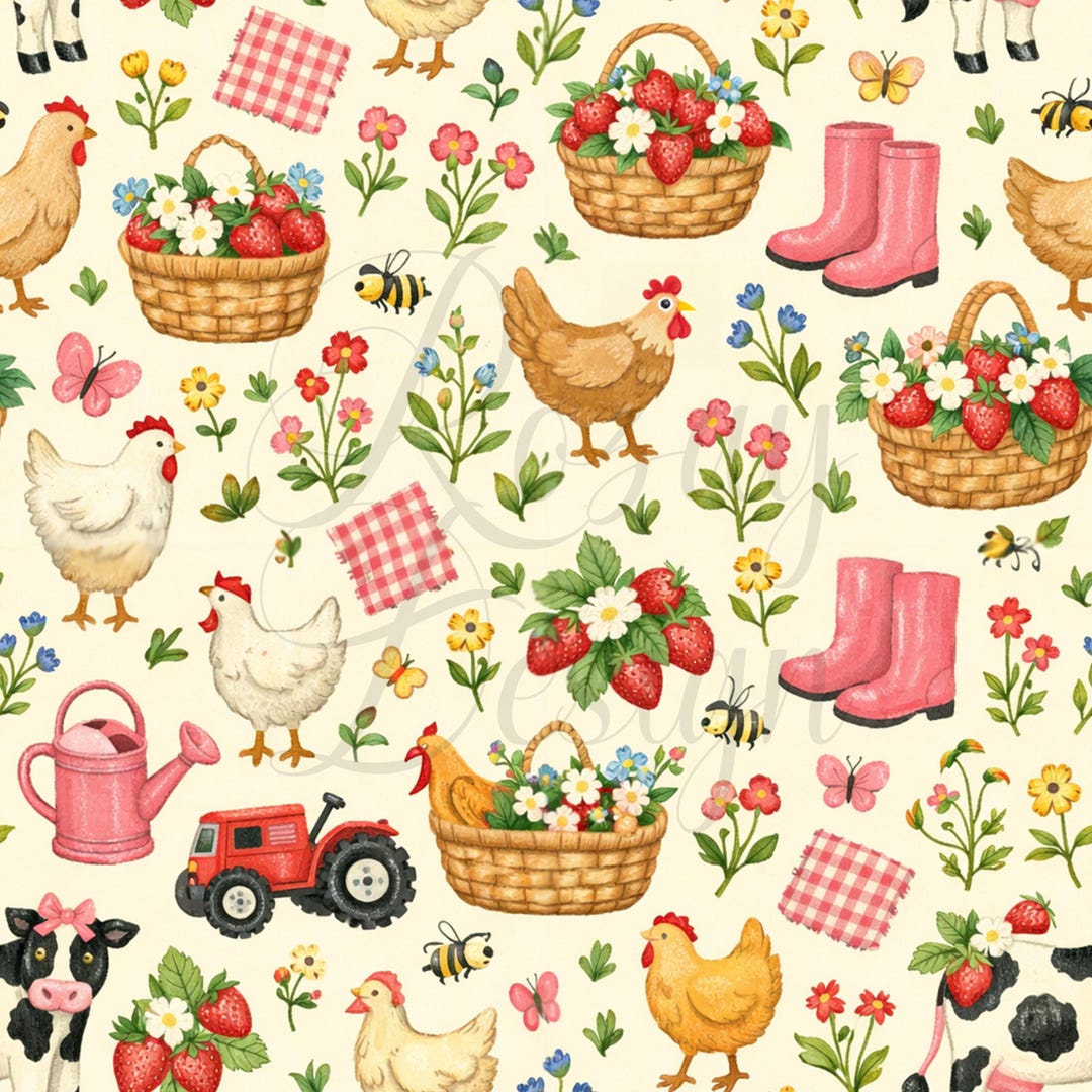 Farm Pattern Way Country Cottage Farm| Seamless Patterns | Instant Download | Printable ...