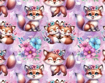 Cute Girl Fox | Seamless Patterns | Instant Download | Printable Digital Paper | Repeating Pattern | Fabric Printing